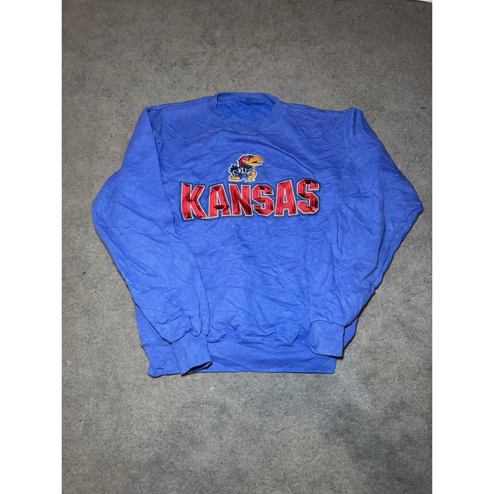 Vintage Kansas Jayhawks Crewneck Sweatshirt Blue Embroidered KU Small